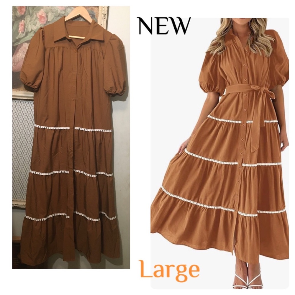 Boho Brown Button down Maxi Dress